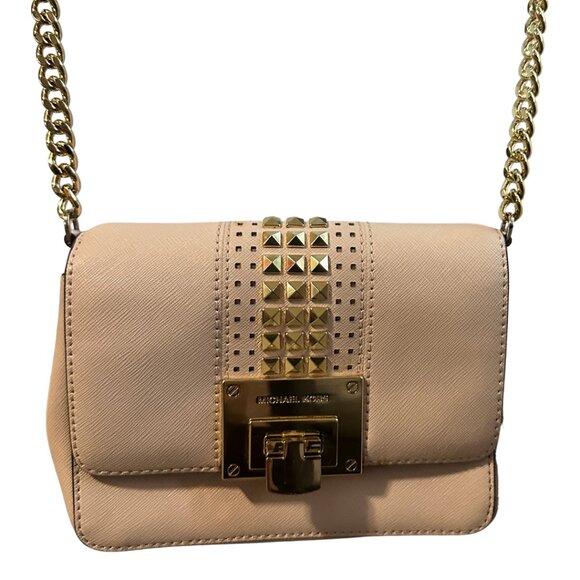 Michael Kors Light Pink Blush Gold Studded Crossbody Purse - Picture 12 of 15